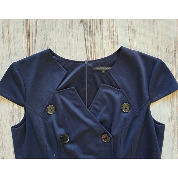 David Meister Navy Blue Cap Sleeve Button Front Dress sz 12 - Picture 3 of 4
